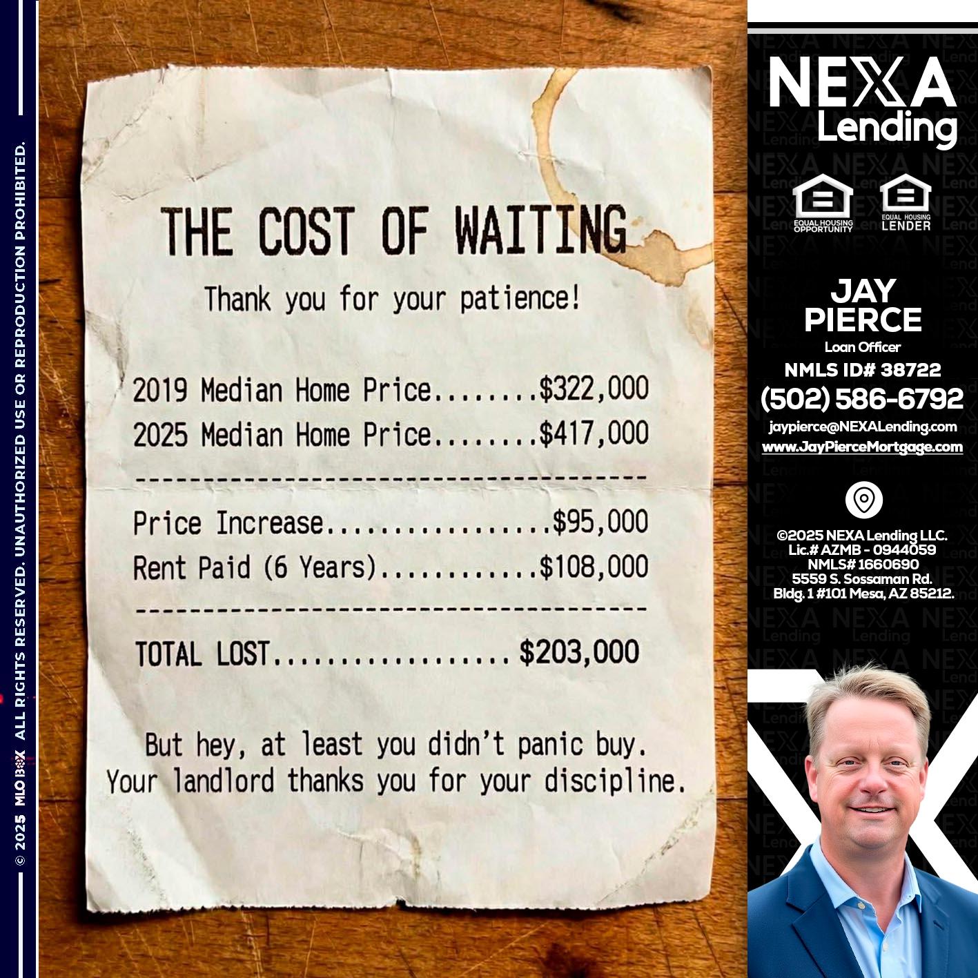 THE COST OF WAITING - Jay Pierce -Mortgage Loan Officer